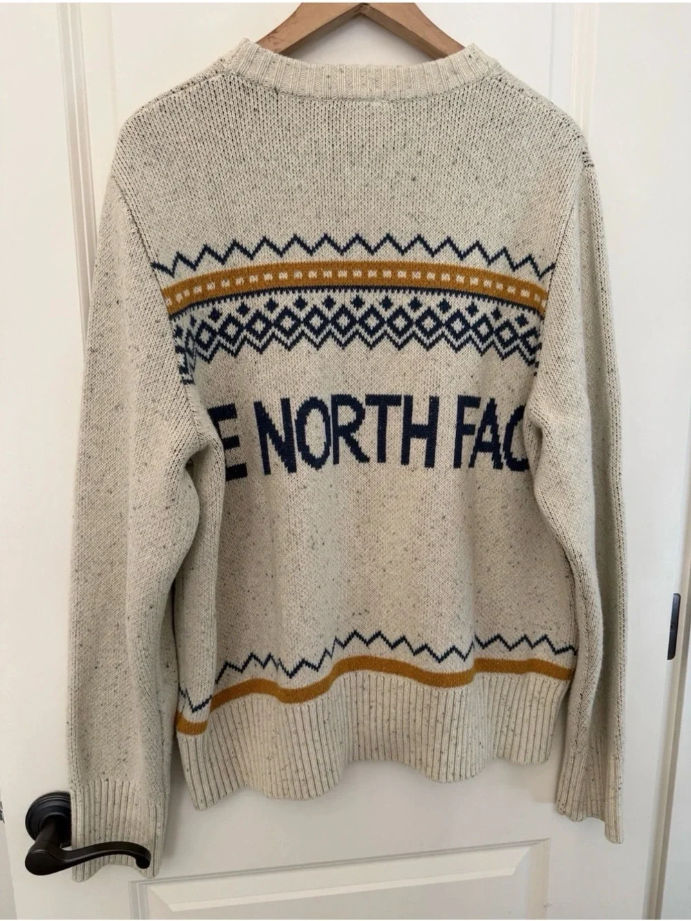 The North Face Crestview Jacquard Retro Sweater Cream Nordic Fair Isle Mens Sz L